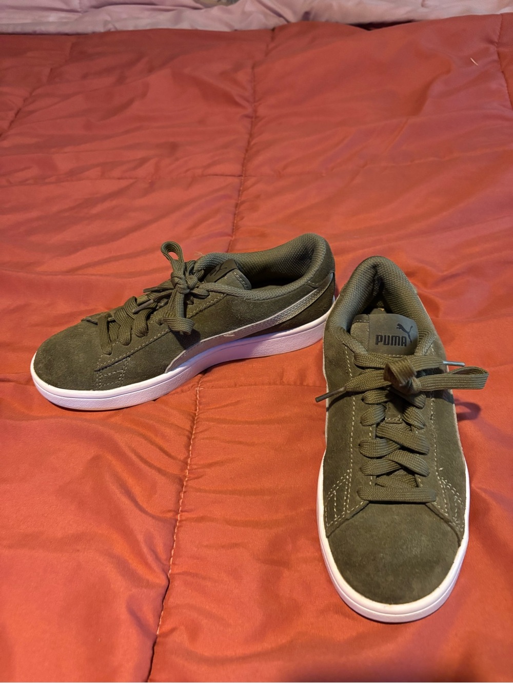 Puma Olive Green Suede Low-Top Sneakers